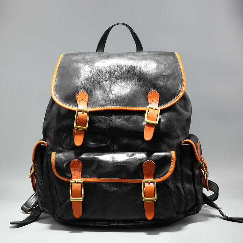 复古真皮男士双肩包大容量休闲男包商务双肩背包书包潮流男包牛皮