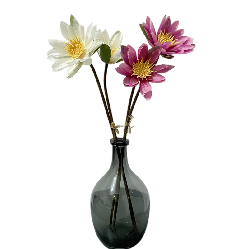 高仿真中式花艺单枝白色紫色睡莲室内摆放花卉软装插花装饰假花