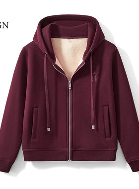 GAGN冬季爆款衣服红色刺绣开衫拉链外套胖妹妹显瘦穿搭女装卫衣
