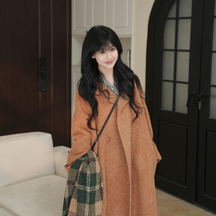 毛呢外套 大衣女士春秋冬季 双面毛呢大衣气质百搭时尚 中长款
