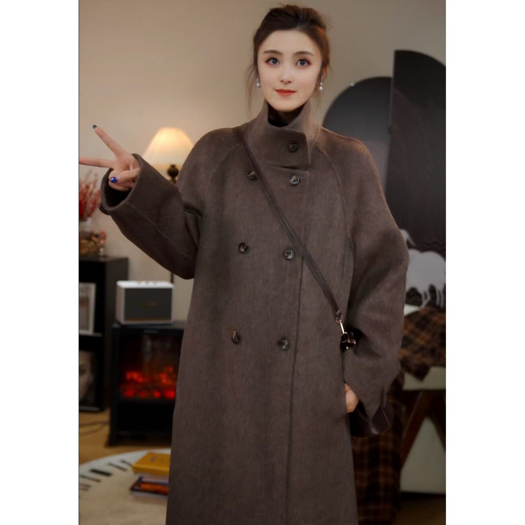 双面羊毛大衣中长款宽松气质百搭高贵韩系慵懒韩系秋冬新款,女装/女士精品,毛呢外套,淘宝优惠券,粉丝福利购,淘宝优惠卷