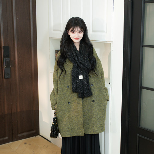 伊迪卡双面羊毛大衣短款女双排扣