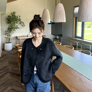 【伊迪卡】26春秋冬短款双面羊毛大衣质感修身小个子显高毛呢外套