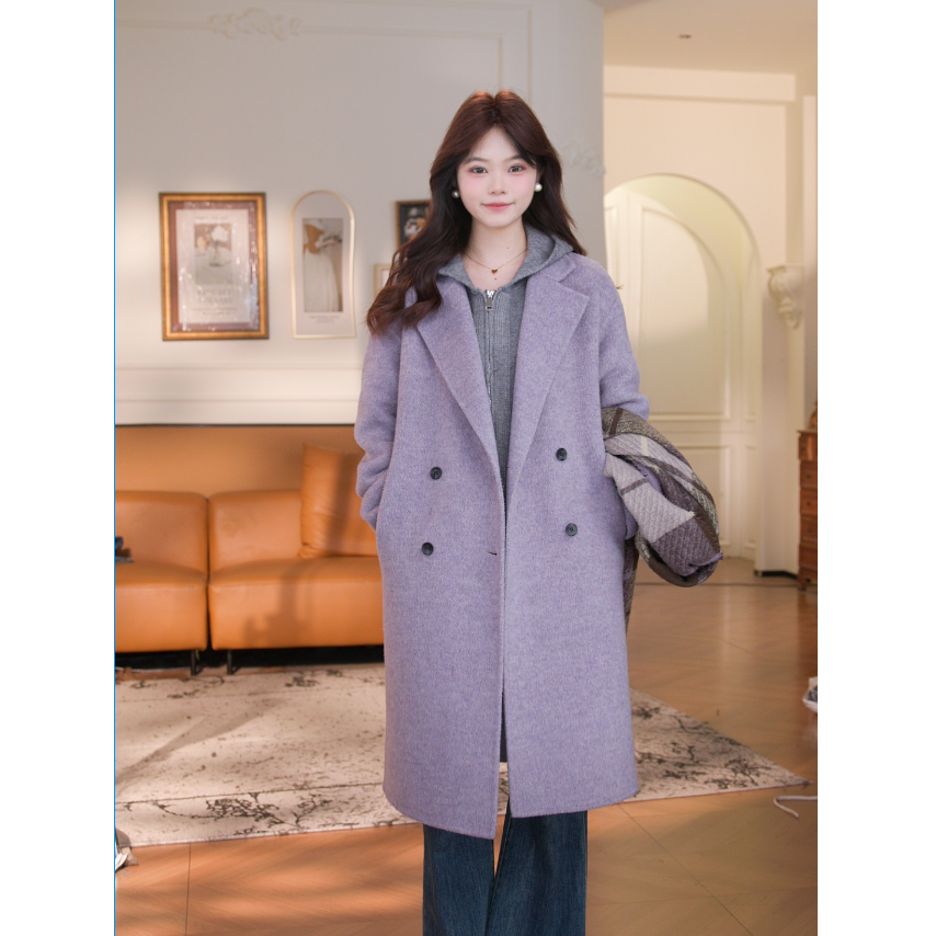 双面羊毛大衣帽衫两件套宽松气质百搭显瘦慵懒女装冬季上新