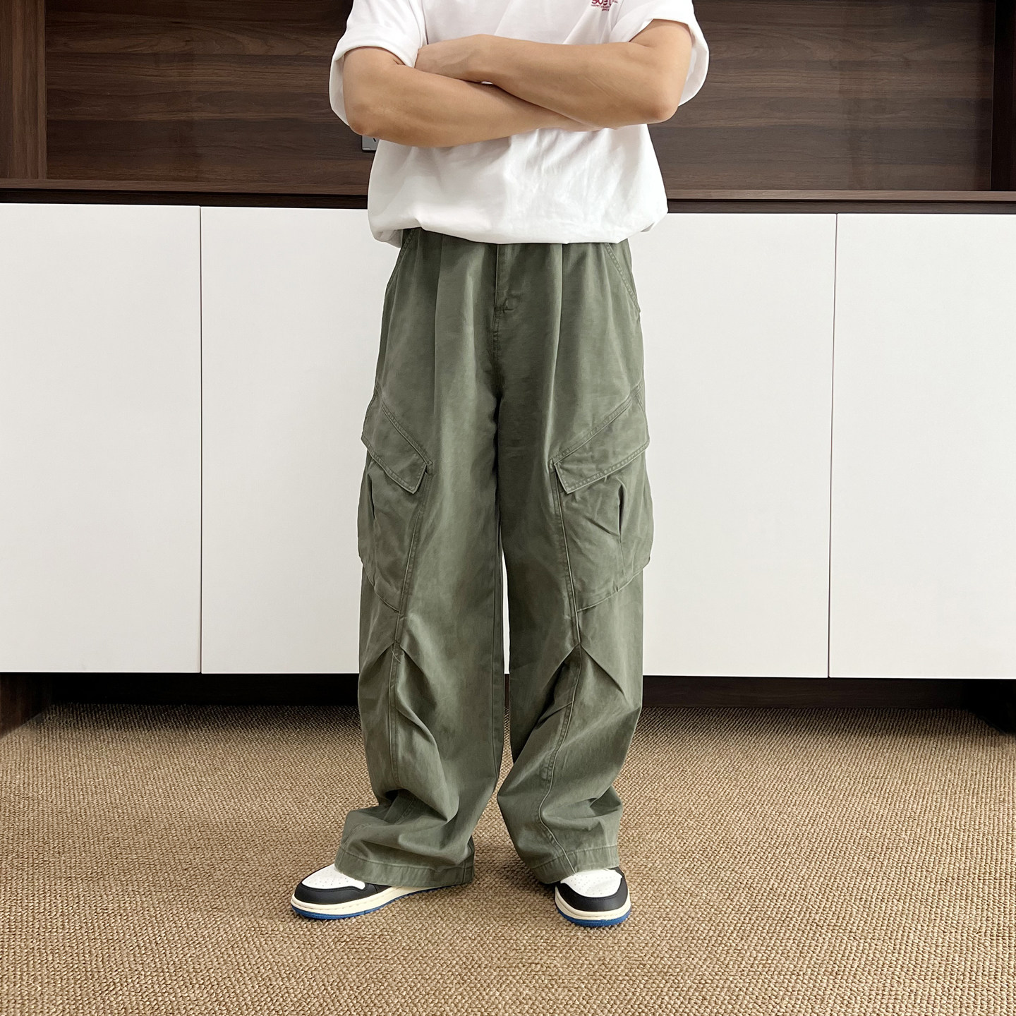 美式复古cleanfit军绿多口袋工装裤男女款潮牌宽松阔腿直筒休闲裤,男装,休闲裤,淘宝优惠券,粉丝福利购,淘宝优惠卷