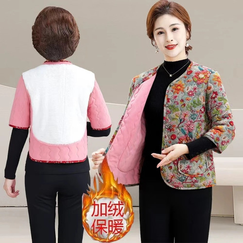 中老年女士驼绒棉服马甲加绒加厚