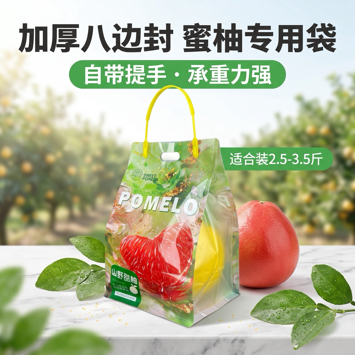 高档红柚透明八边封蜜柚子包装袋手提袋水果店定制封口礼品通用
