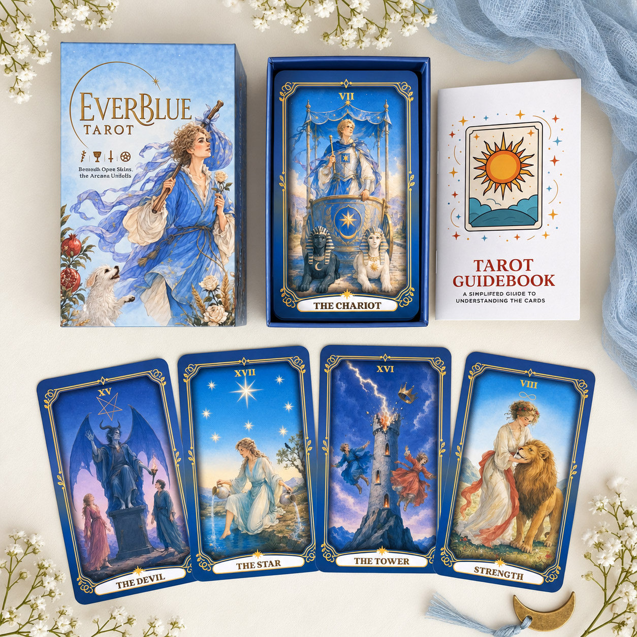 原创 Everblue Tarot天空边框塔牌 天地盖 12x7CM英文卡牌游戏