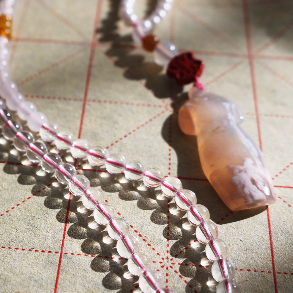 天然樱花玛瑙旗袍朱砂项链手工原创