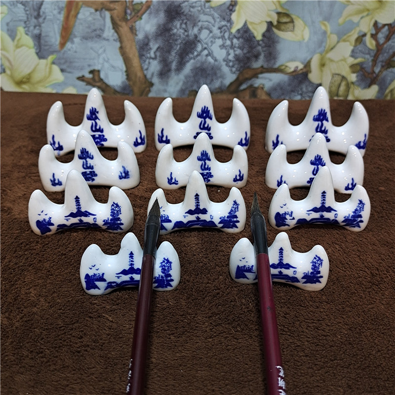 景德镇青花瓷器毛笔架子小笔山陶瓷笔搁书法文化用品文房用具简约