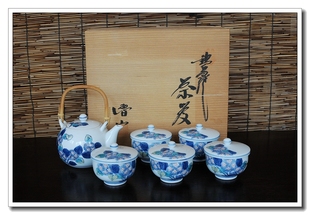 现货日本陶瓷锅岛烧鲁山窑手绘竹提梁急须盖碗日式茶具套装茶壶杯