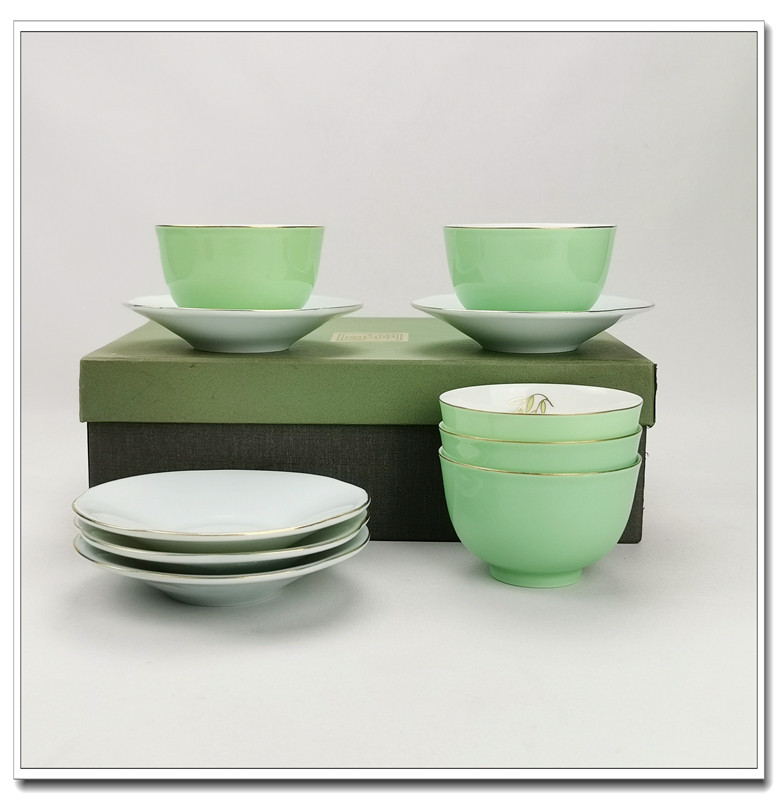 国内现货日本进口有田烧翔山窑5客汤吞带杯托 日式陶瓷茶具茶碗杯