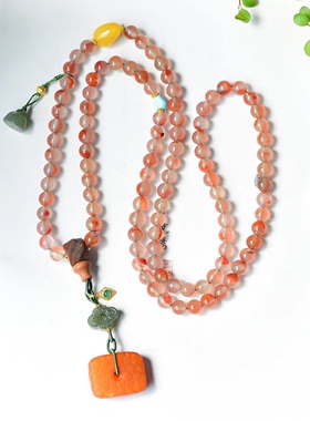 原创设计款！天然冰飘南红珠串制毛衣链