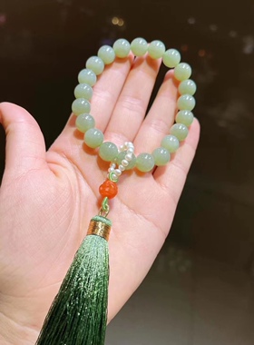 冰晴水和田玉手持 南红 珍珠 流苏设计