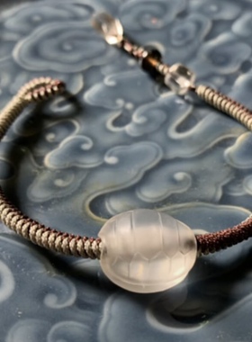 男士休闲手链 天然白水晶龟背 绳编手链 小众设计款