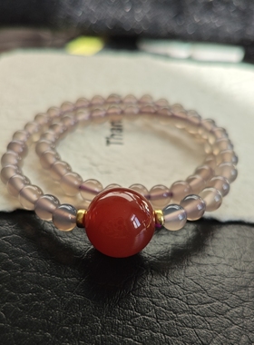 大红灯笼高高挂 吉运双圈手链 灰玛瑙 红玛瑙 故宫配色款