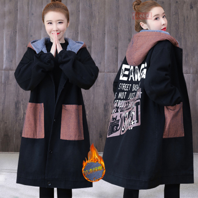 肥胖加大码秋冬加绒加厚衣服牛仔