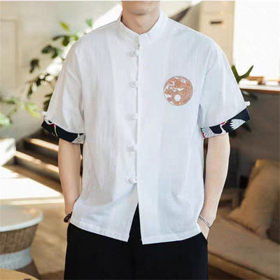 中国风复古短袖中式青年休闲衬衫