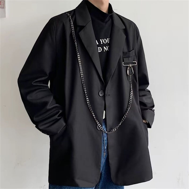 个性金属链条上衣港风阔版西装