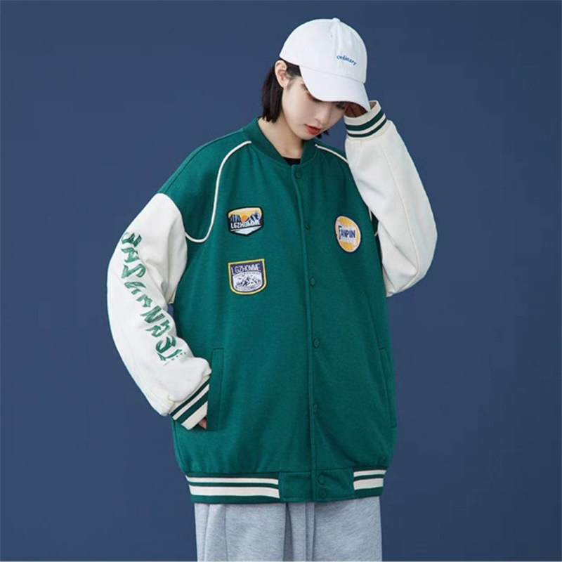 撞色运动夹克情侣棒球服