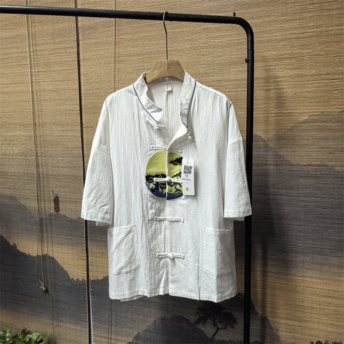 中国风棉麻男衬衫复古风唐装