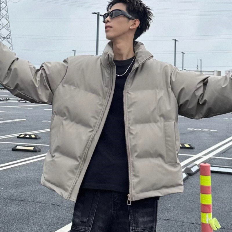 25C11C15美式重磅刺绣皮面棉服冬季潮牌痞帅情侣棉袄外套pu皮棉衣