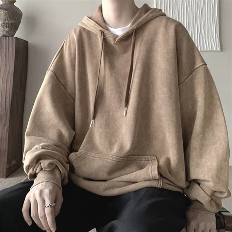 复古做旧卫衣套头连帽外套