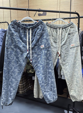 25C7A4秋冬季新款男士百搭提花工艺牛仔裤时尚潮流宽松直筒休闲裤