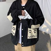 夹克衫 25A9B6美式 水洗棉棒球服男女宽松情侣外套ins高街潮流工装