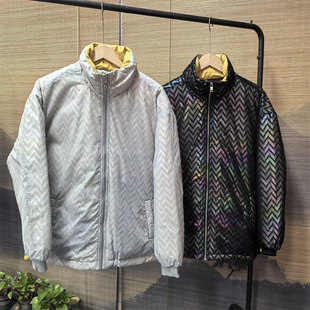 25C10B6冬季保暖简欧风立领镭射羽绒服外套新款时尚潮流痞帅上衣