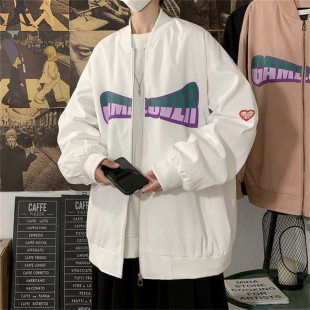 25B7C4港风潮牌青年学生情侣字母夹克秋季 宽松休闲外套 加肥加大码