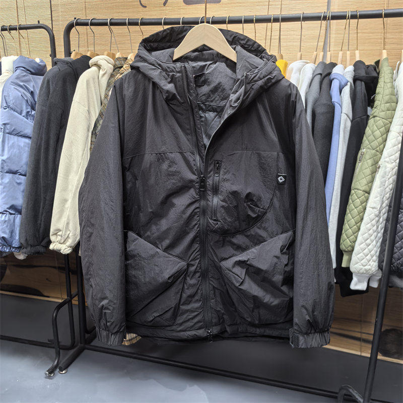 23229日系机能风双拉链工装羽绒服男士冬季休闲宽松连帽保暖外套