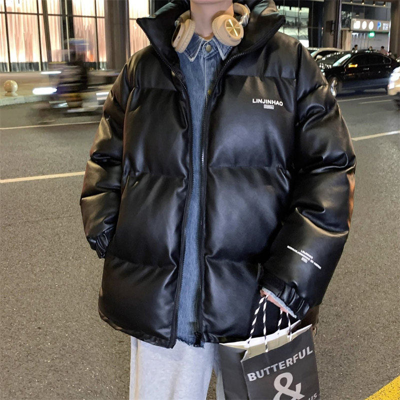 25C8C4冬季宽松时尚立领皮棉衣港风青年ins潮牌面包服免洗PU棉袄