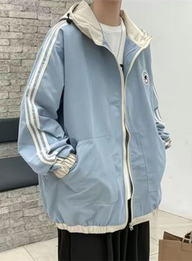 25B8A2秋季连帽夹克衫港风ins工装休闲外套学生宽松潮流运动上衣