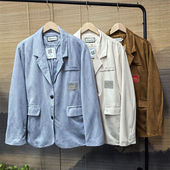 港风新款 25B1A1复古风宽松美拉德西装 外套秋季 设计感仿麂皮绒西服