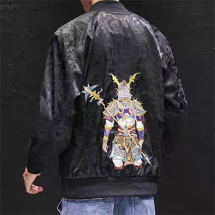 夹克外套休闲上衣服 个性 25D5B4国潮刺绣提花棒球服中国风秋季 时尚