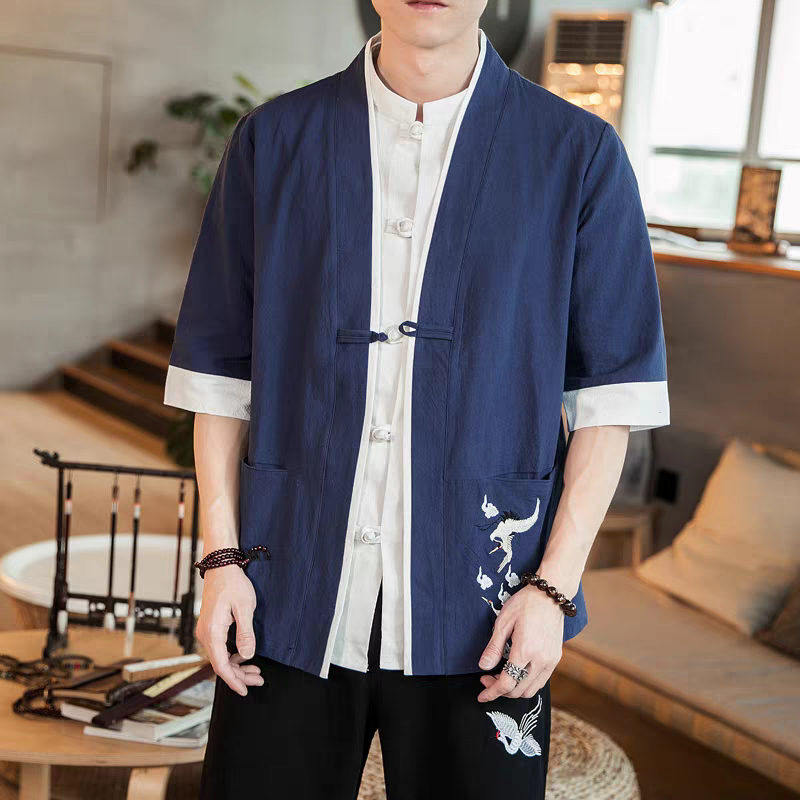 26A4A1春夏季中国风刺绣复古棉麻开衫风衣新中式汉服古风披风外套