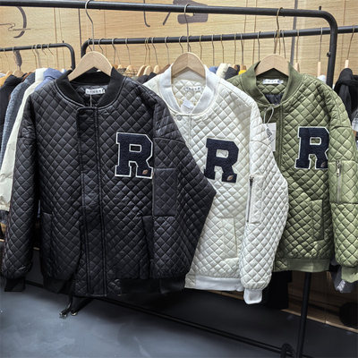 菱形格棉服情侣美式高街棉衣