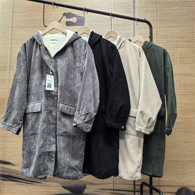 秋冬季灯芯绒加绒加厚中长款风衣