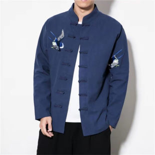 26A12B1中国风刺绣唐装夹克外套盘扣上衣青年中年居士服古装汉服