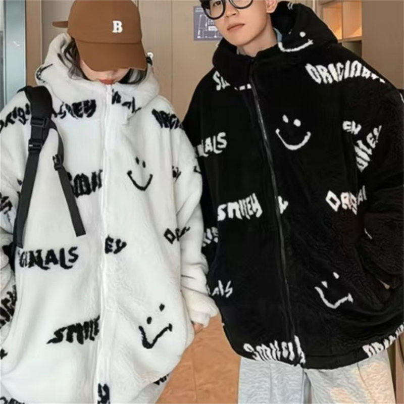 26B5A1情侣羊羔毛棉衣冬季新款设计感棉服宽松慵懒风加厚连帽外套