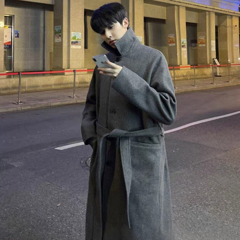 过膝长款英伦痞帅时尚毛呢大衣