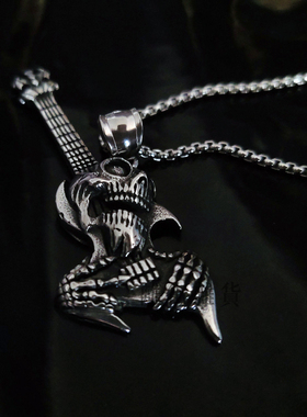 钢吊坠钛钢骷髅吉他项链金属配饰
