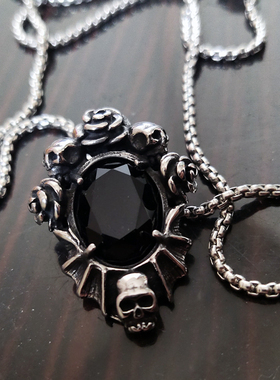 男女生钛钢元素暗黑项链吊坠宝石