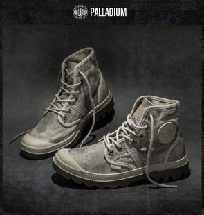 PALLADIUM帕拉丁男女同款复古高帮休闲帆布鞋涂层做旧经典款-浅灰