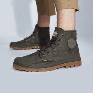 PALLADIUM帕拉丁男女同款复古高帮休闲帆布鞋涂层做旧经典款-军绿