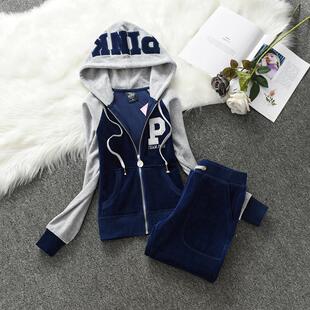 天鹅绒运动服套装女款卫衣连帽外套烫钻修身金丝绒瑜伽服二件套