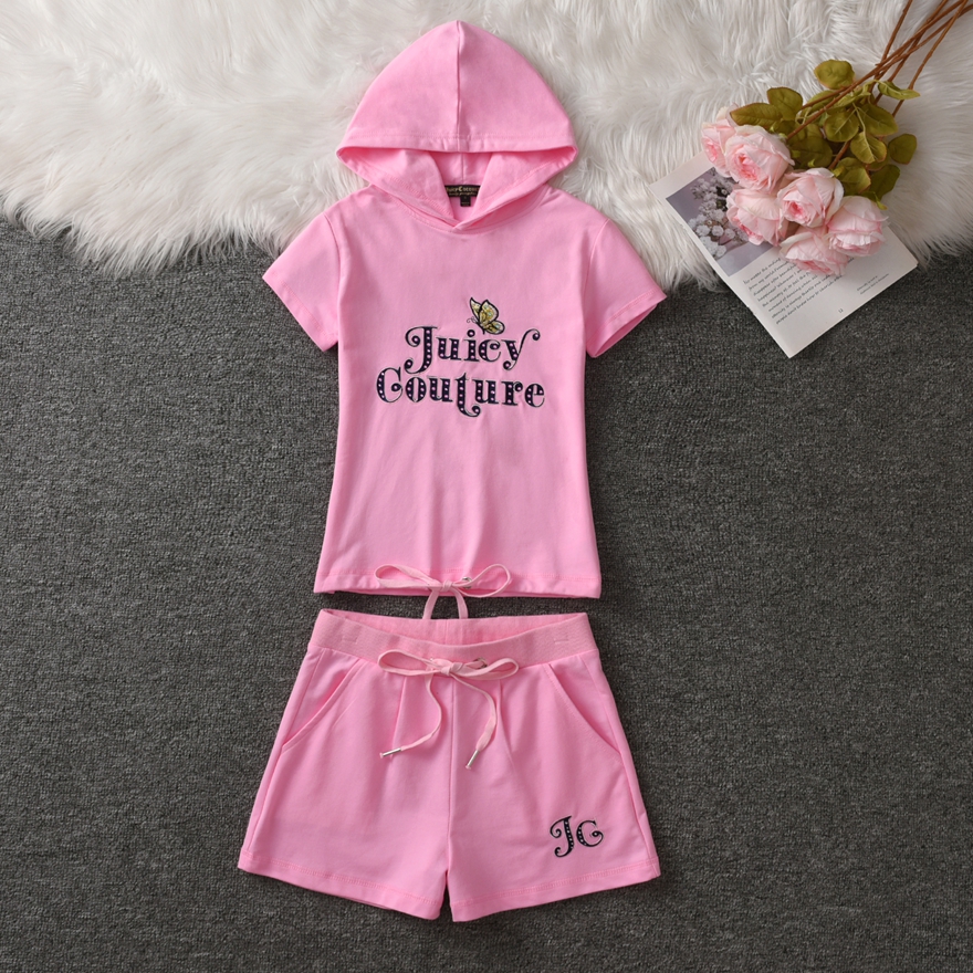 韩夏季纯棉连帽休闲运动服套装女士短袖短裤修身套头卫衣刺绣带钻