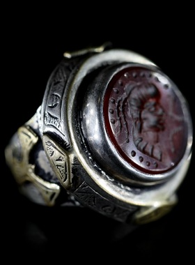 犍陀罗艺术 凹雕古董vintage 红玛瑙贵族头像印章