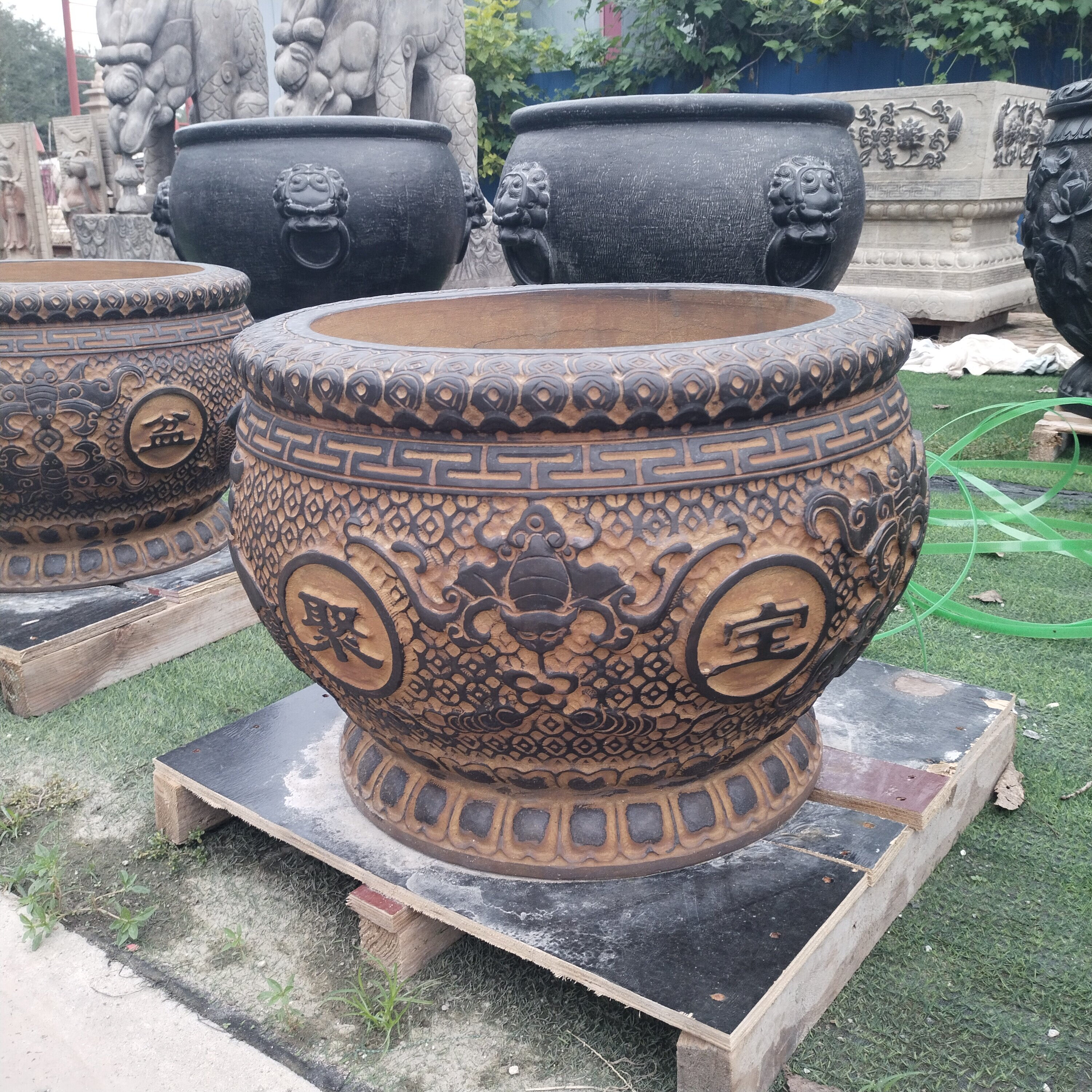 石雕鱼缸花盆青石仿古石刻门海大缸庭院养鱼石头缸户外摆件